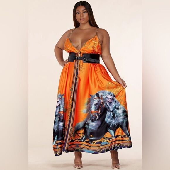 ❤️NEW L’atise by Amy Plus Size Stallion Print Maxi Dresses - Picture 13 of 13